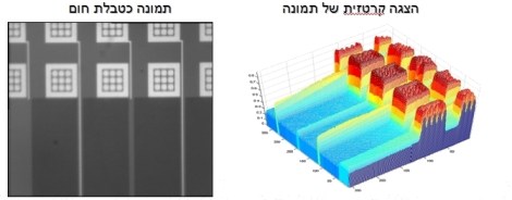 הצגה גרפית של תמונה. מימין: קואורדינטות קרטזיות, משמאל: טבלת חום